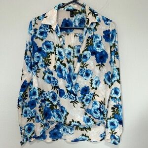 Blue Floral Wrap Blouse